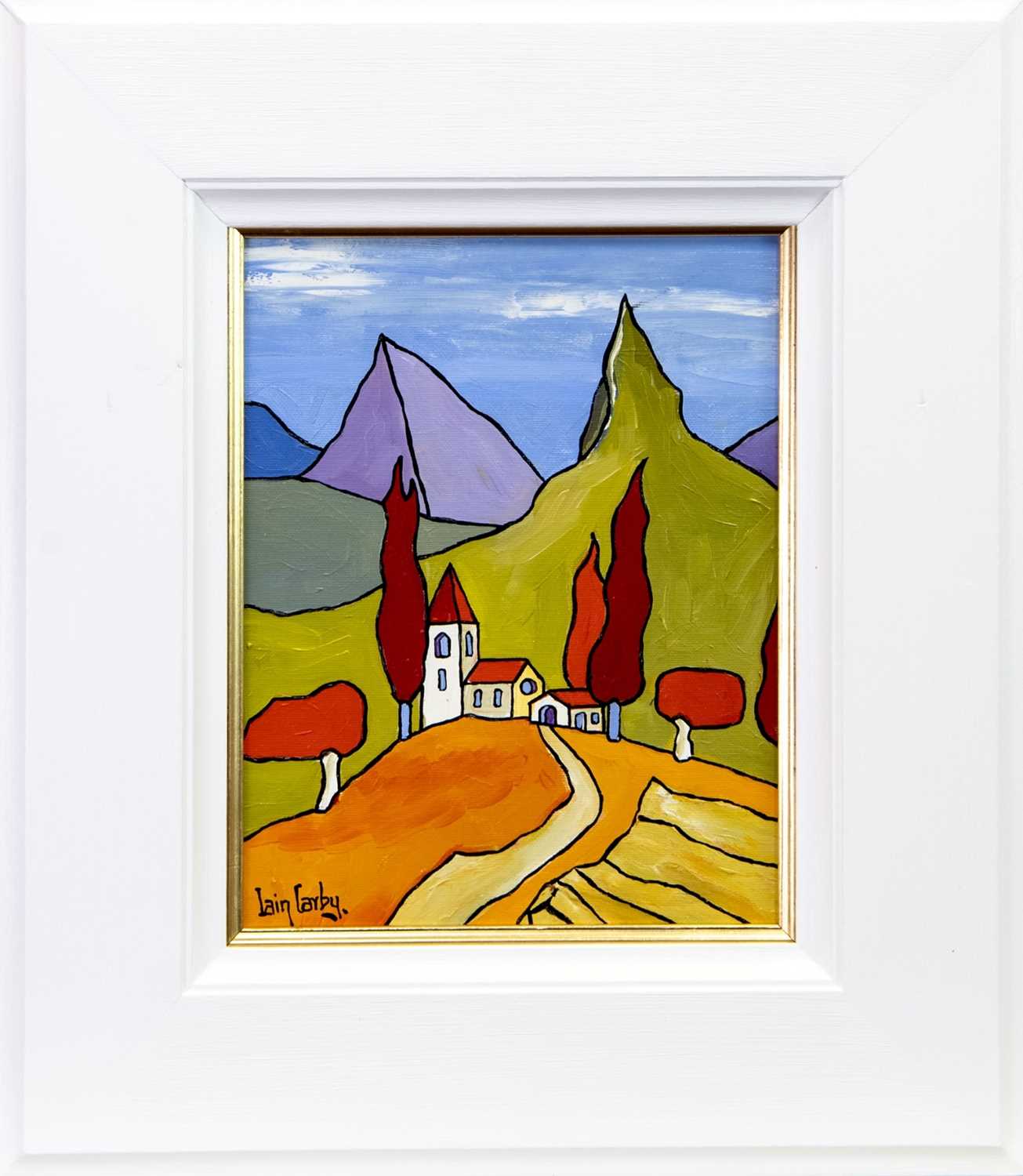 Lot 165 - THE CHURCH ON A HILL, AN OIL BY IAIN CARBY