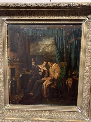 Lot 409 - INTERIOR SCENE, AN OIL FROM THE CIRCLE OF DAVID WILKIE