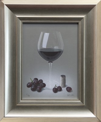 Lot 142 - RED WINE & GRAPES, A GICLEE PRINT BY COLIN WILSON