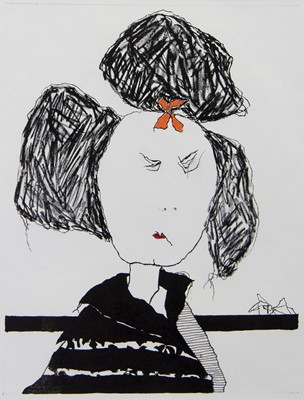 Lot 202 - JAPANESE LADY WITH LOCUST, A LITHOGRAPH BY PAT DOUTHWAITE