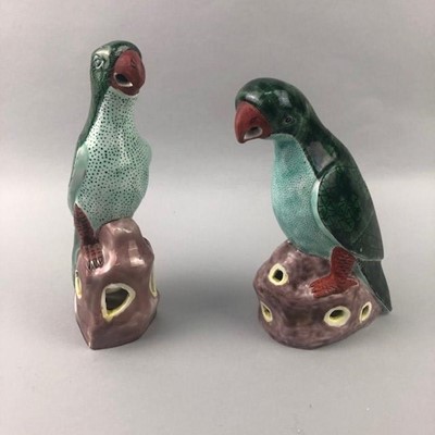 Lot 145 - A LOT OF TWO 20TH CENTURY CHINESE POLYCHROME PARROTS