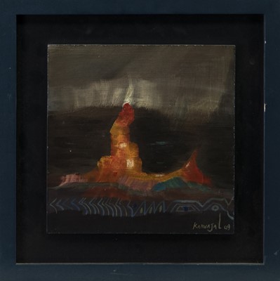 Lot 444 - ABSTRACT LANDSCAPE, AN OIL BY OLNEY KARVAJAL