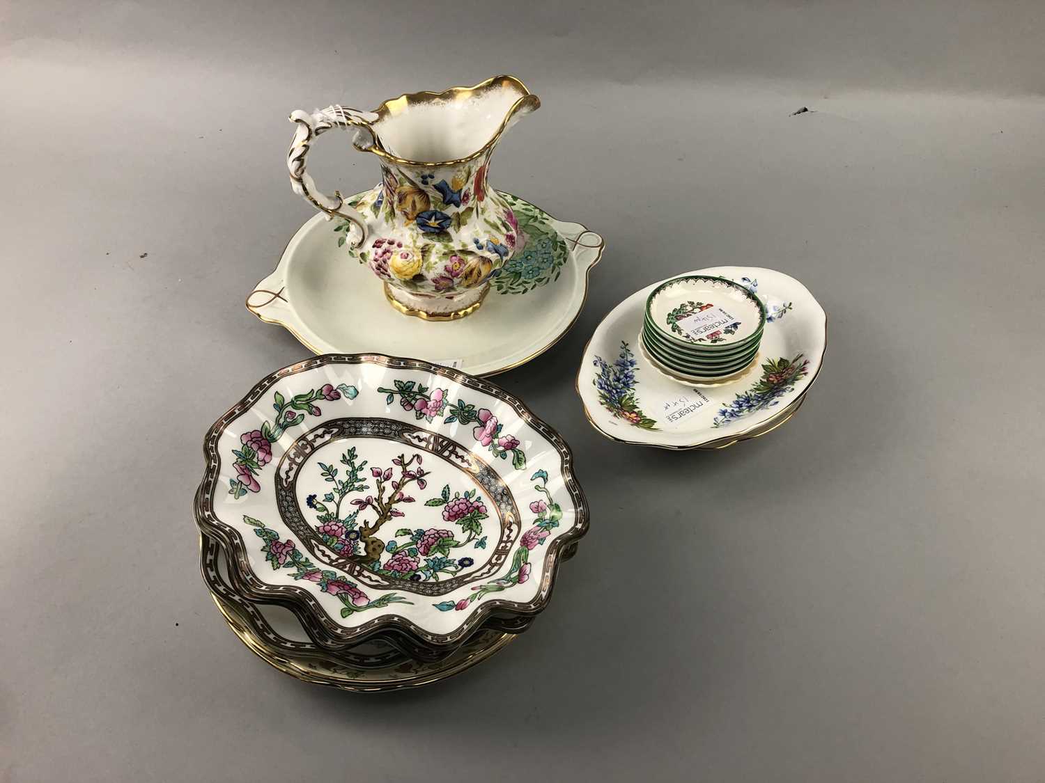 Lot 154 - A SPODE DESSERT BOWL SET, HAMMERSLEY JUG AND OTHERS