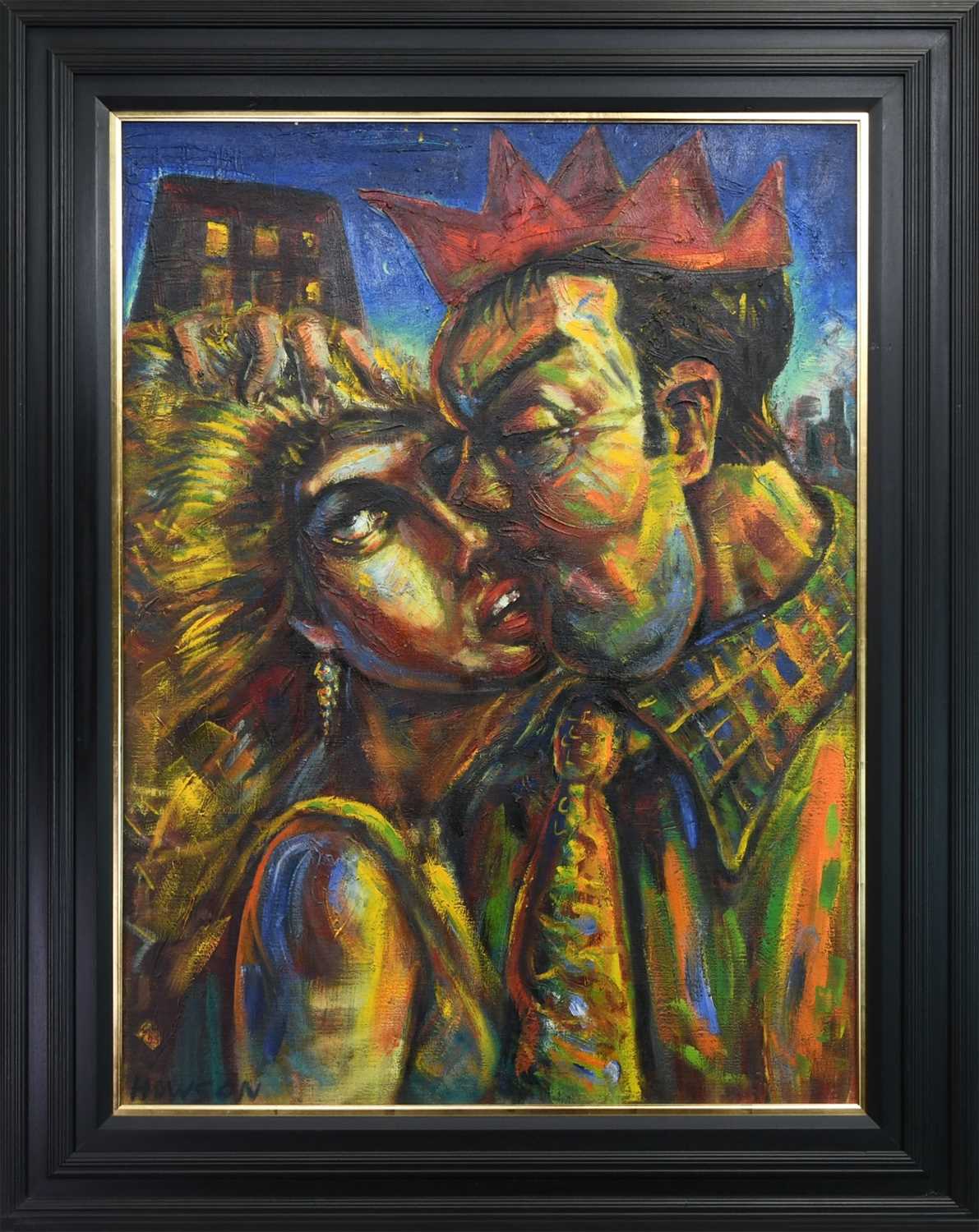 Lot 109 - THE KISS, A LARGE OIL BY PETER HOWSON