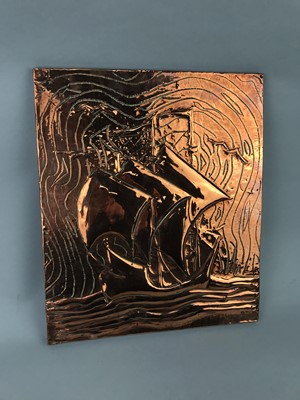 Lot 35 - A LOT OF TWO COPPER PANELS IN THE MANNER OF JOHN PEARSON AND A PLAQUE
