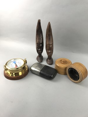 Lot 60 - A MICHELOB ADVERTISING WALL LIGHT, BRASS WATER TAP, CANDLESTICKS AND OTHER ITEMS