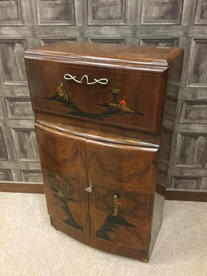 Lot 1600 - AN EARLY 20TH CENTURY JAPANNED WALNUT COCKTAIL CABINET