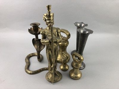 Lot 267 - A PAIR OF EASTERN BRASS CANDLESTICKS AND OTHER BRASS OBJECTS