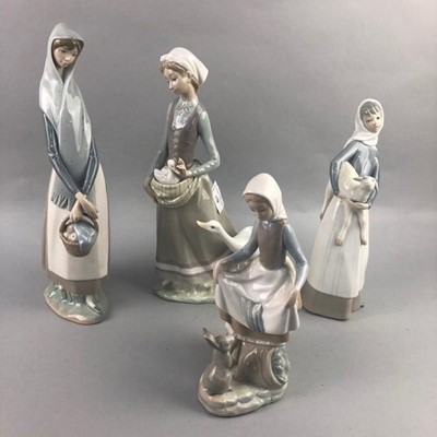 Lot 270 - A LLADRO FIGURE OF A GIRL WITH GEESE AND THREE OTHER FIGURES