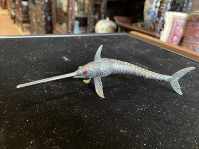 Lot 402 - A WHITE METAL ARTICULATED SWORDFISH