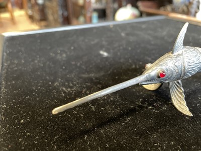 Lot 402 - A WHITE METAL ARTICULATED SWORDFISH