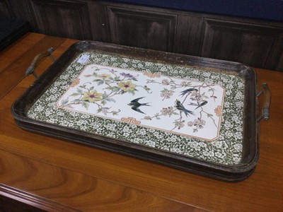 Lot 297 - A TWIN HANDLED SERVING TRAY