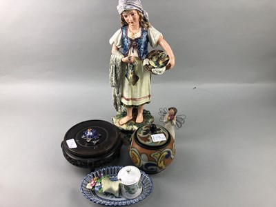 Lot 298 - A HAND PAINTED FIGURE AND OTHER CERAMICS