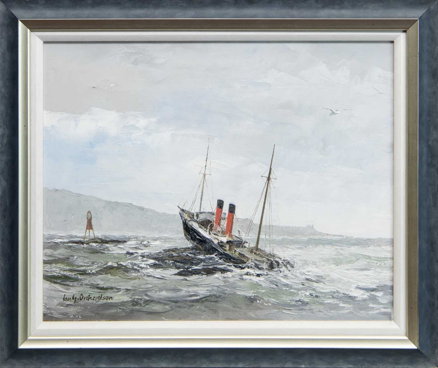Lot 574 - CLYDESDALE - RAN ONTO LADY ROCK IN THE SOUND OF MULL, AN OIL BY IAN G ORCHARDSON