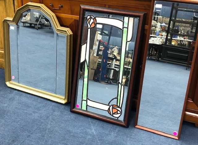 Lot 72 - A RENNIE MACKINTOSH STYLE WALL MIRROR AND TWO OTHER MIRRORS
