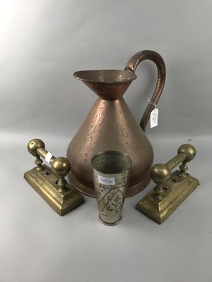 Lot 244 - A LARGE COPPER JUG, BRASS FIRE SURROUND AND OTHER BRASS WARE