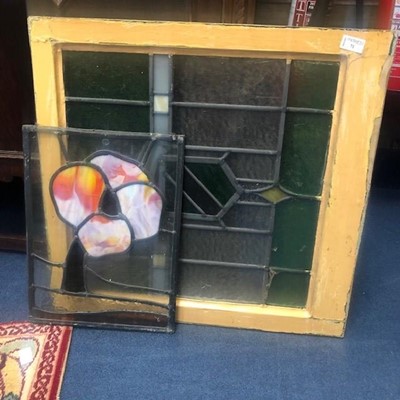 Lot 71 - A DECORATIVE STAINED GLASS PANEL AND ANOTHER SMALLER PANEL