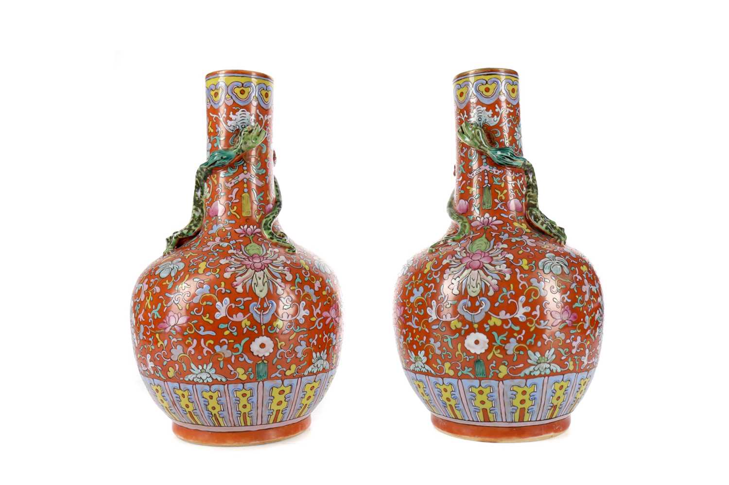 Lot 706 - A PAIR OF LATE 19TH CENTURY CHINESE BOTTLE SHAPED VASES