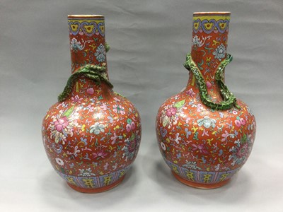 Lot 706 - A PAIR OF LATE 19TH CENTURY CHINESE BOTTLE SHAPED VASES