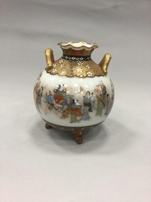 Lot 711 - A PAIR OF JAPANESE SATSUMA VASES AND ANOTHER SATSUMA VASE