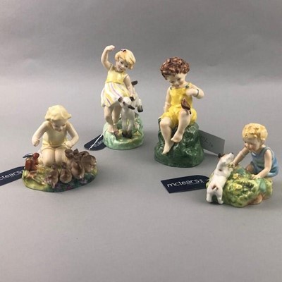 Lot 336 - A ROYAL WORCESTER FIGURE OF 'APRIL' AND THREE OTHERS