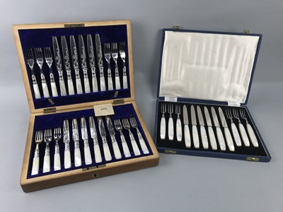 Lot 308 - AN OAK CANTEEN OF SILVER PLATED CUTLERY AND OTHER CUTLERY