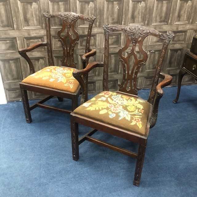 Lot 1321 - A SET OF FOUR MAHOGANY OPEN ELBOW CHAIRS