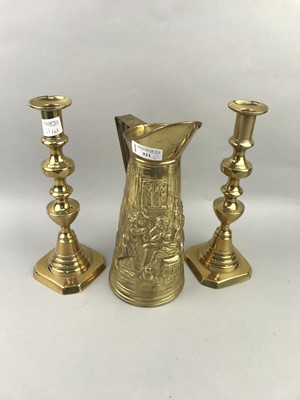 Lot 321 - A PAIR OF BRASS CANDLESTICKS AND OTHER BRASS WARE