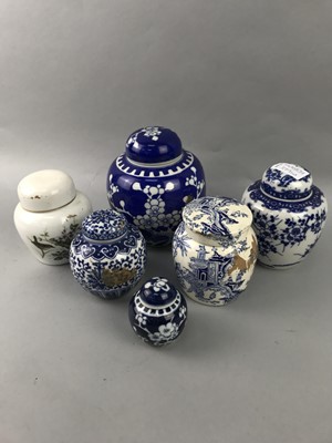 Lot 379 - A BLUE AND WHITE GINGER JAR WITH COVER AND OTHERS