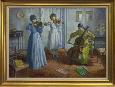 Lot 431 - THE YOUNG MUSICIANS, AN OIL BY R G CAMPBELL