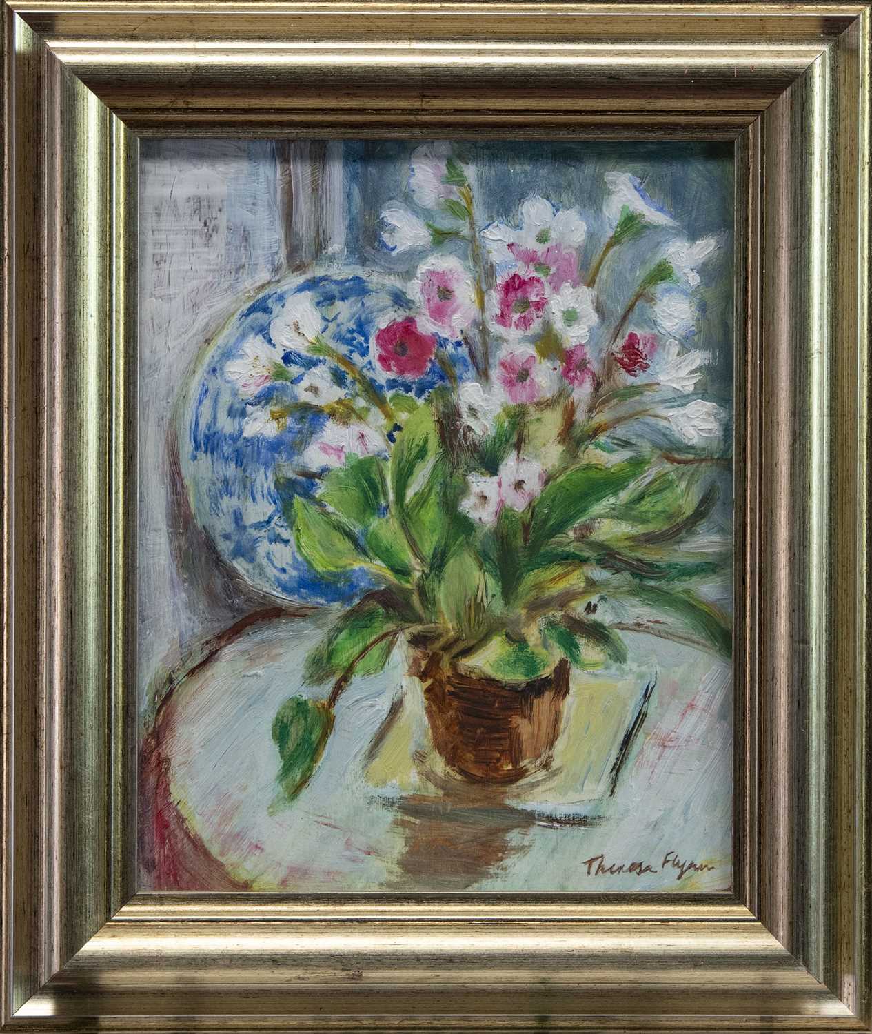 Lot 432 - PRIMULA OBCONICA, AN OIL BY THERESA FLYNN