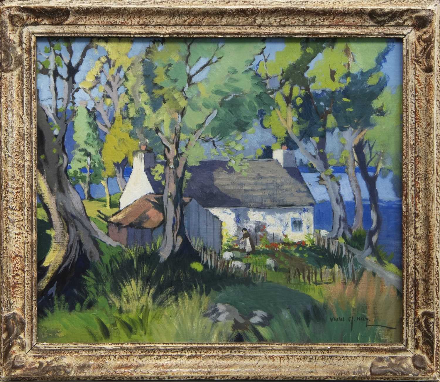 Lot 74 - TENDING THE GARDEN, AN OIL BY VIOLET KAY