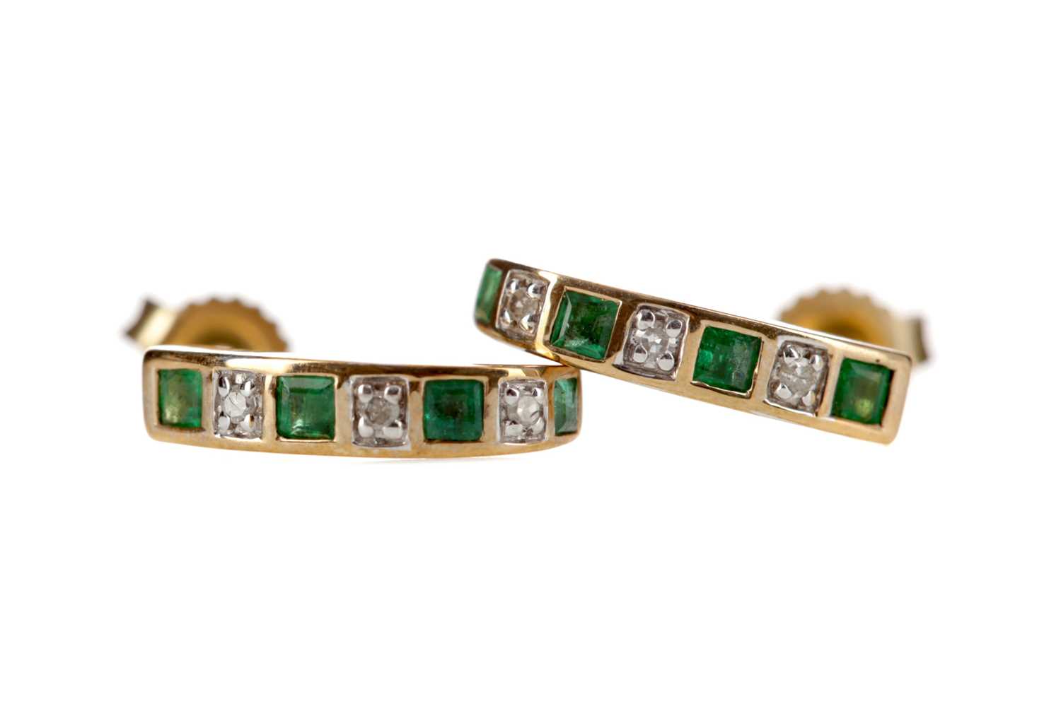 Lot 338 - A PAIR OF EMERALD AND DIAMOND EARRINGS