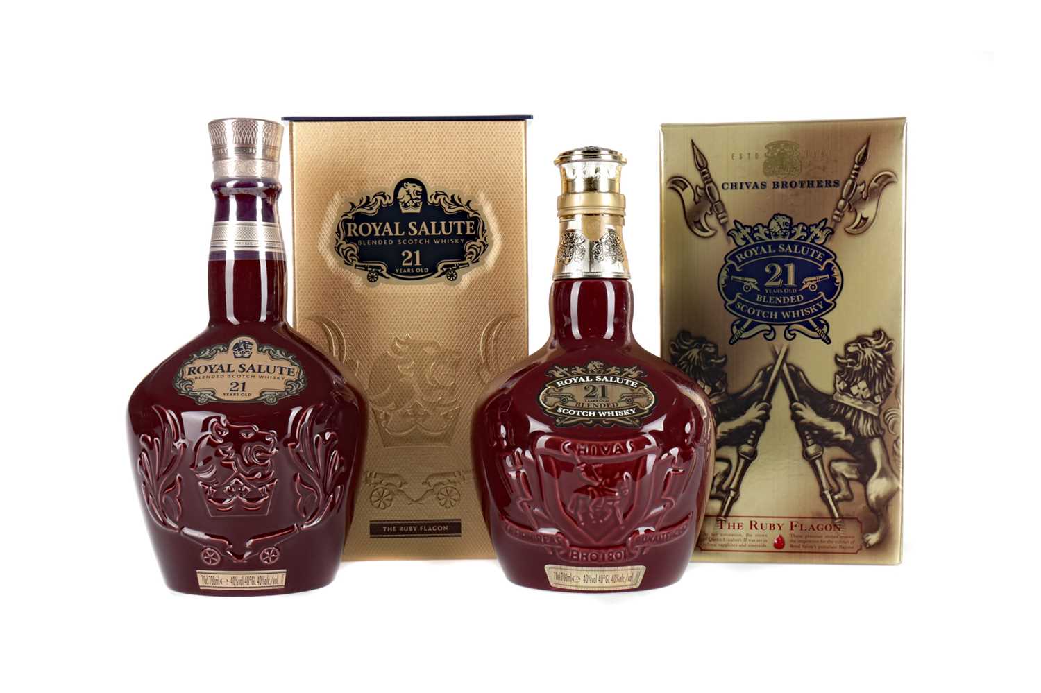Lot 229 - TWO CHIVAS REGAL ROYAL SALUTE RUBY DECANTERS