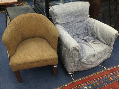 Lot 439 - A FABRIC COVERED ARMCHAIR AND ANOTHER