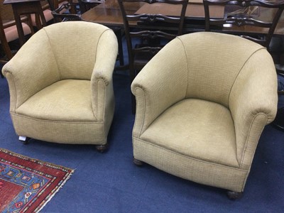 Lot 441 - A PAIR OF UPHOLSTERED TUB CHAIRS