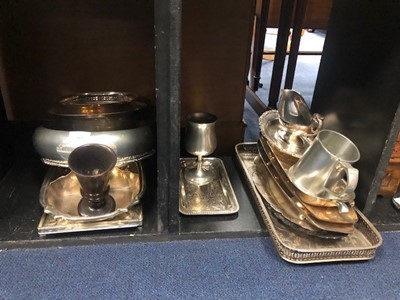 Lot 443 - A LOT OF SILVER PLATED WARE INCLUDING TRAYS, ENTREE DISHES AND OTHER ITEMS