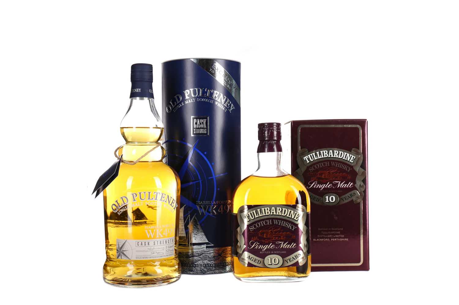 Lot 259 - OLD PULTENEY ISABELLA FORTUNA WK499 ONE LITRE AND TULLIBARDINE AGED 10 YEARS