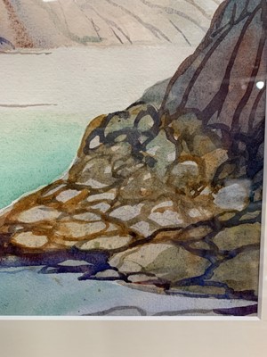 Lot 88 - SANDY SHORE, LOOKING TOWARDS RUM, A WATERCOLOUR BY ELIZABETH MARY WATT