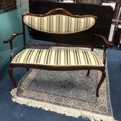 Lot 451 - A MAHOGANY UPHOLSTERED PARLOUR SETTEE