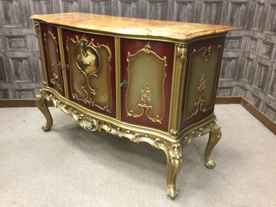 Lot 1314 - A ROCOCO STYLE MARBLE TOPPED CREDENZA