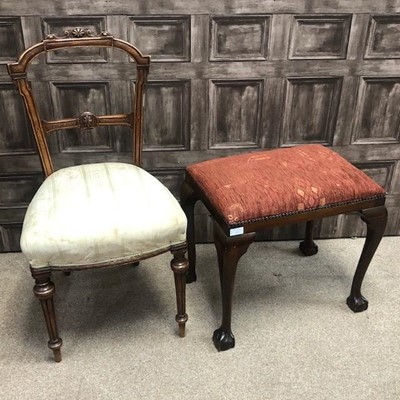 Lot 472 - A MAHOGANY DRESSING STOOL AND A BEDROOM CHAIR