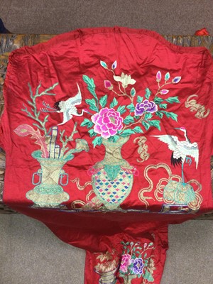 Lot 749 - A 20TH CENTURY CHINESE SILK EMBROIDERED LONG SKIRT AND OTHER TEXTILES