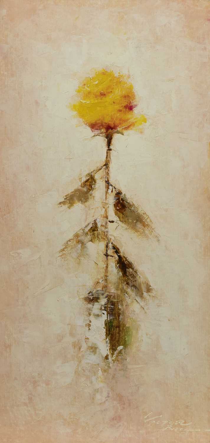 Lot 478 - YELLOW ROSE, AN OIL BY VICTOR BELLE