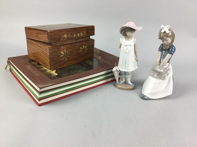 Lot 261 - A NAO FIGURE OF A SEATED GIRL, ANOTHER NAO FIGURE, THREE BOOKS AND A JEWELLERY BOX