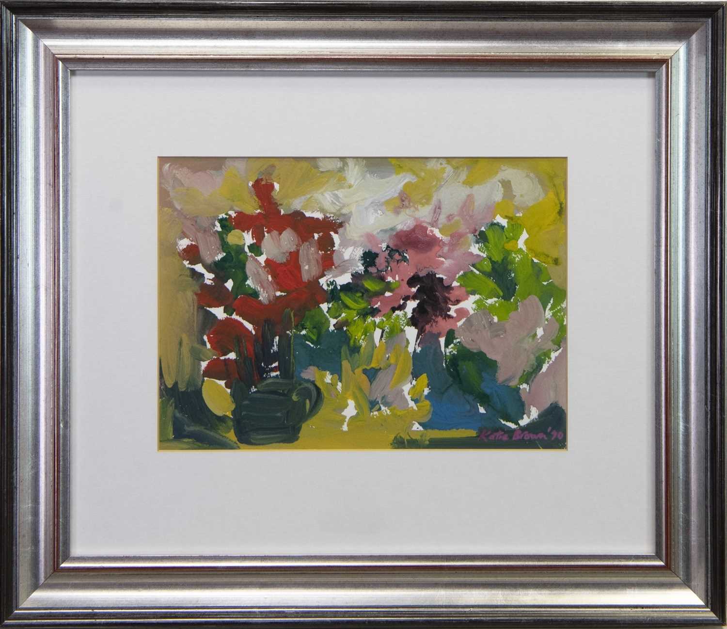 Lot 43 - MIXED FLOWERS, A GOUACHE BY KATIE STEWART BROWN