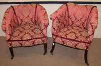 Lot 1028 - TWO EDWARDIAN TUB CHAIRS upholstered in floral...