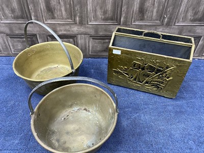 Lot 127 - A BRASS COAL BOX AND OTHER BRASS WARE