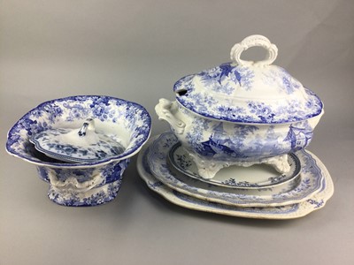Lot 115 - A BLUE AND WHITE TWIN HANDLED TUREEN AND OTHER CERAMICS