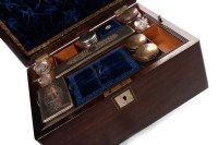 Lot 1039 - VICTORIAN ROSEWOOD TRAVELLING VANITY BOX the...
